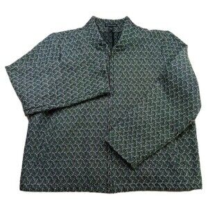 Eileen Fisher Full Zip Jacket Sz L Black White Jacquard Cotton Blend Old Money